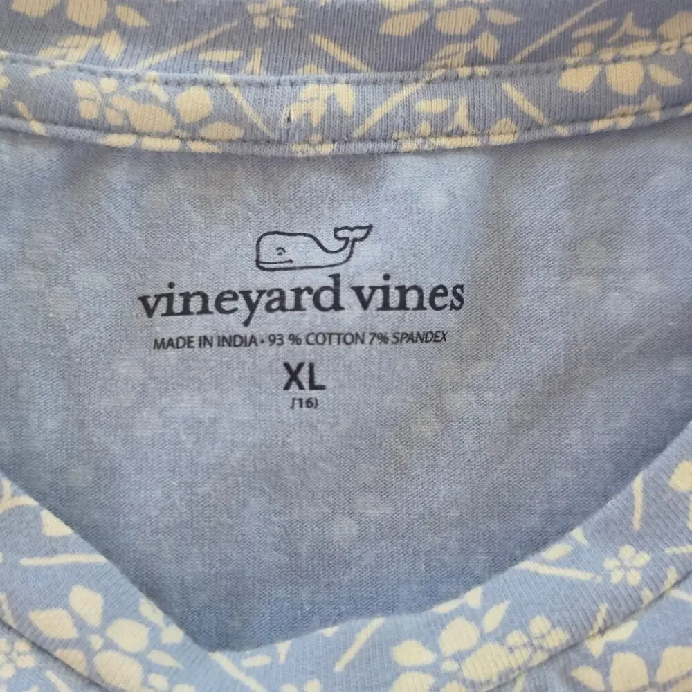 Vineyard Vines Girls XL Blue Every Day Jersey Dress Calm Water Floral Pattern